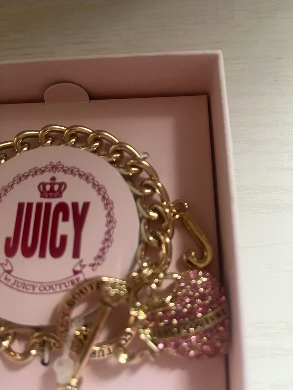 Juicy Couture Gold-Tone Bracelet with Pink Pavé Heart Charm